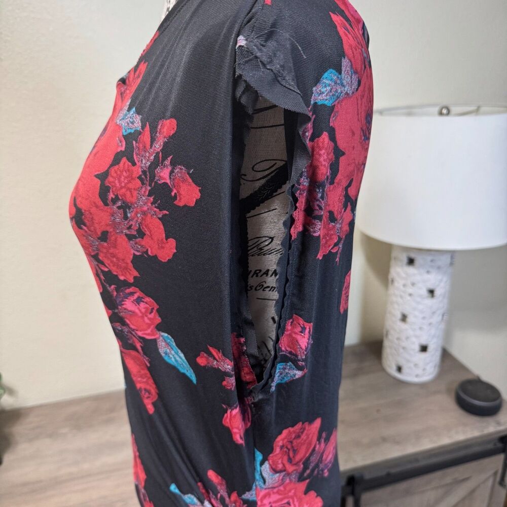 Free People Carmel Dark Floral Mesh Bodycon Midi Dress Sz L Romantic Whimsy - Picture 5 of 10